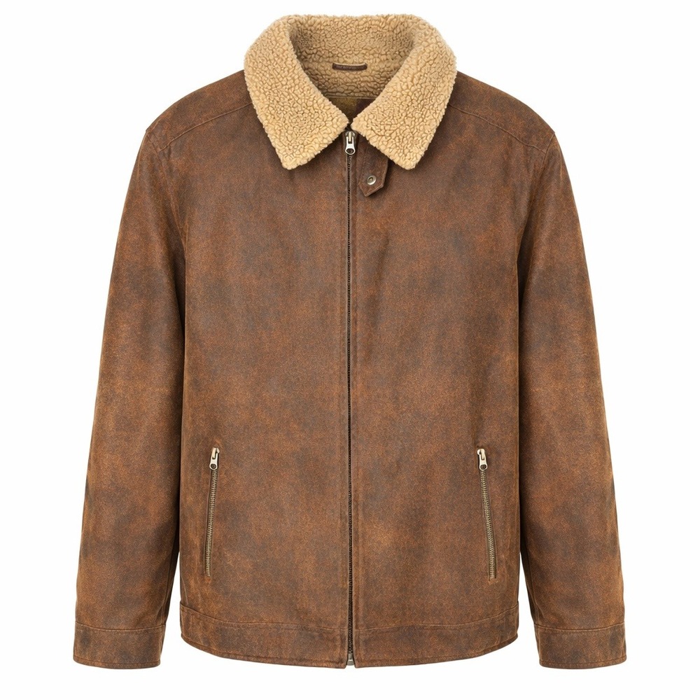Cherokee Brown Leather Sherpa Lined Bomber Jacket Zip Front Winter Coat XXL